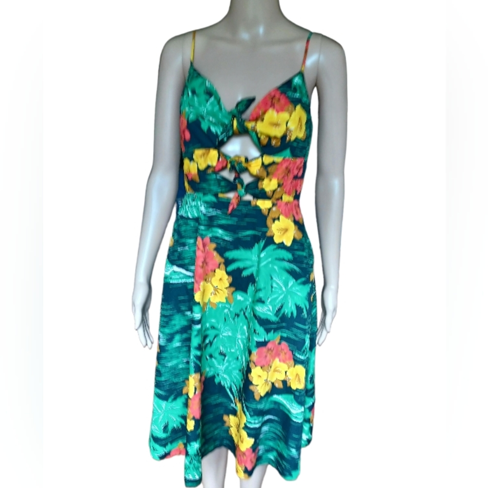 Zara Womens Sleeveless Cutout Aline Dress Floral Multicolor Knee Length XS